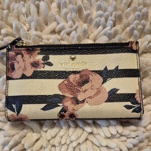 Kate Spade Black and Cream Striped Floral Wallet